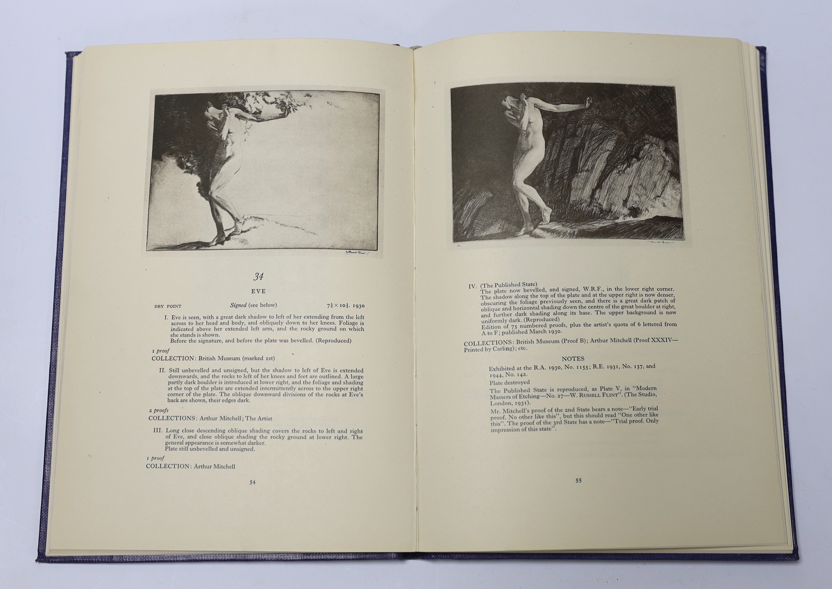 Wright, Harold J.L. - Flint, Sir William Russell -,Etchings and Drypoints: A Catalogue Raisonne, one of 135, signed by the artist, with a dry-point etching frontispiece also signed by the artist, 4to, two tone blue cloth